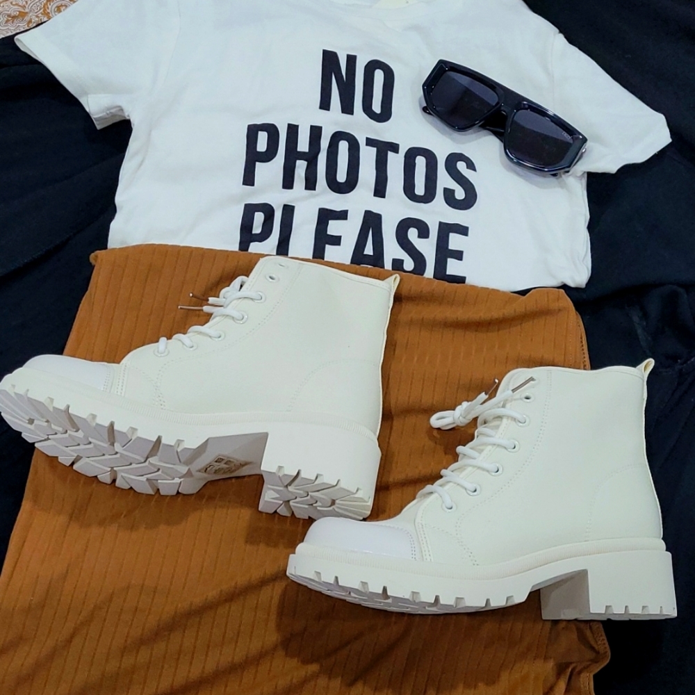 Lace Up Block Heeled Booties- NWOT